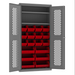 Durham EMDC-361872-18B-2S-1795 Ventilated Cabinet, 14 Gauge, 2 Shelves, 18 Red Bins, 36 X 18 X 72