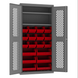 Durham EMDC-361872-18B-2S-1795 Ventilated Cabinet, 14 Gauge, 2 Shelves, 18 Red Bins, 36 X 18 X 72