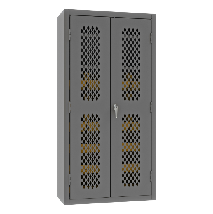 Durham EMDC-361872-18B-2S-95 Ventilated Cabinet, 14 Gauge, 2 Shelves, 18 Yellow Bins, 36 X 18 X 72