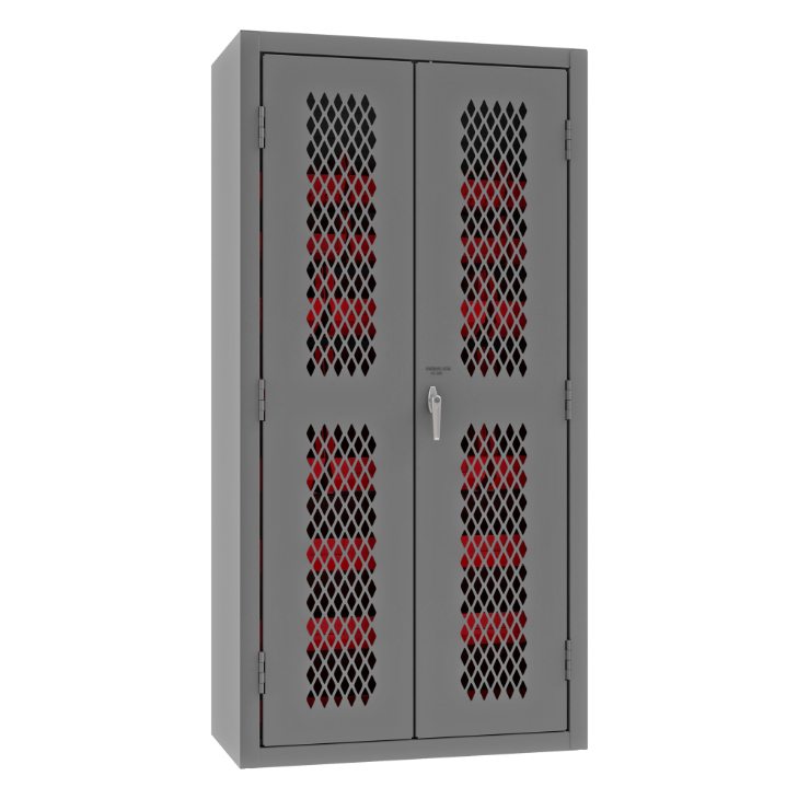 Durham EMDC-361872-30B-1795 Ventilated Cabinet, 14 Gauge, 30 Red Bins, 36 X 18 X 72