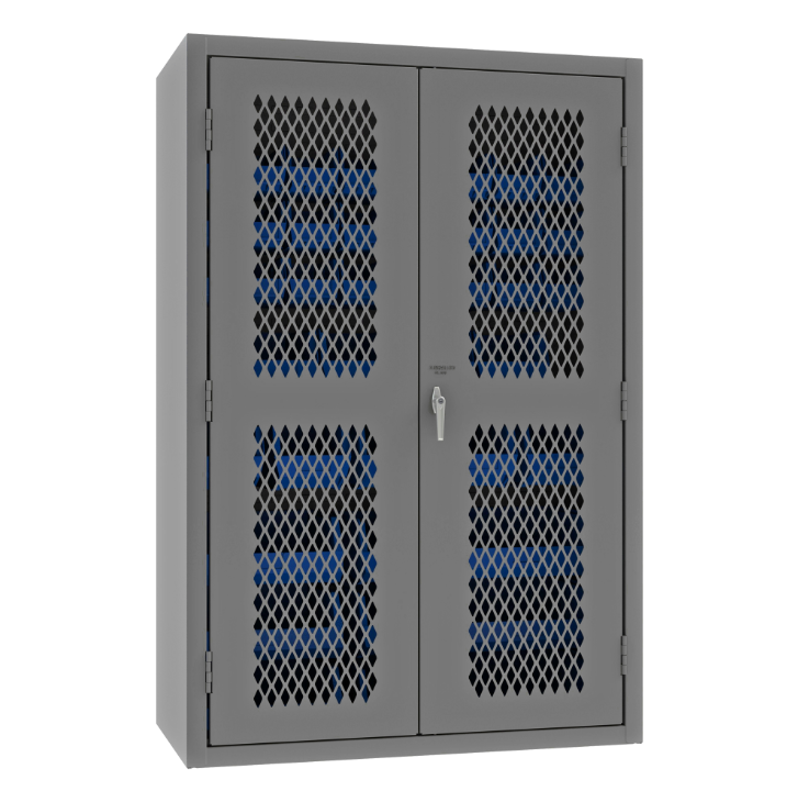 Durham EMDC-482472-42B-5295 Ventilated Cabinet, 14 Gauge, 42 Blue Bins, 48 X 24 X 72