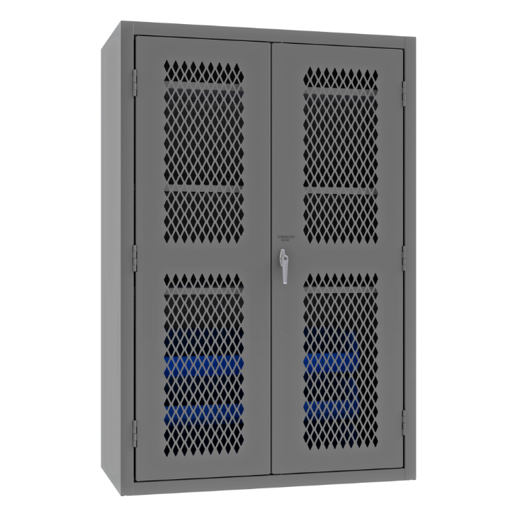 Durham EMDC-482472-6B-3S-5295 Ventilated Cabinet, 14 Gauge, 3 Shelves, 6 Blue Bins, 48 X 24 X 72