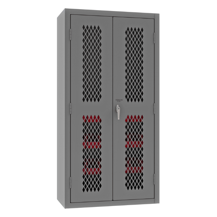 Durham EMDC36242S15B1795 Ventilated Cabinet, 14 Gauge, 2 Shelves, 15 Red Bins, 36 X 24 X 72