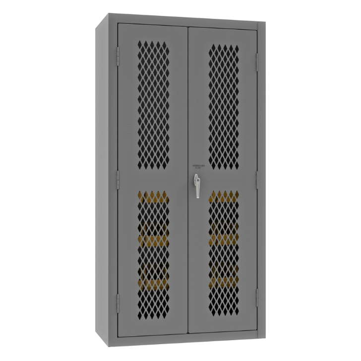 Durham EMDC36242S15B95 Ventilated Cabinet, 14 Gauge, 2 Shelves, 15 Yellow Bins, 36 X 24 X 72
