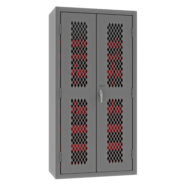 Durham EMDC-362472-30B-1795 Ventilated Cabinet, 14 Gauge, 30 Red Bins, 36 X 24 X 72