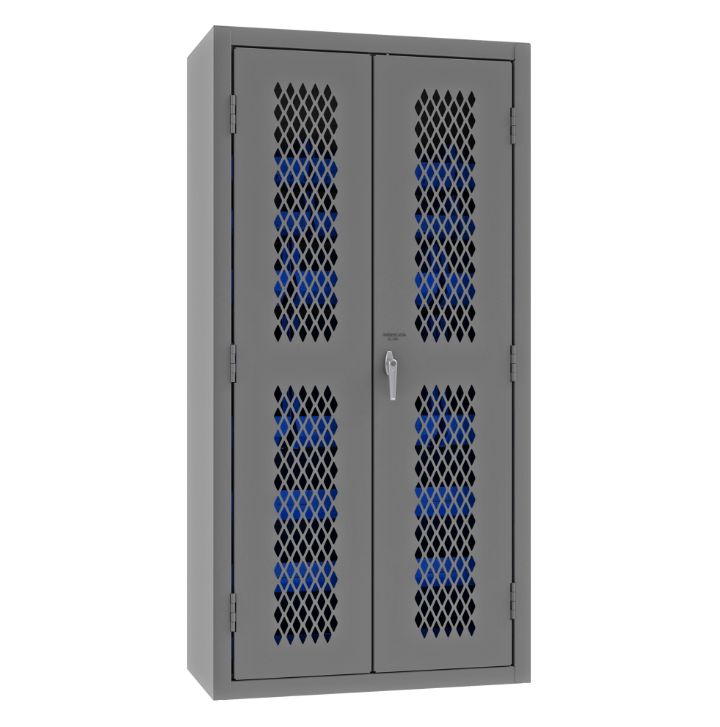 Durham EMDC-362472-30B-5295 Ventilated Cabinet, 14 Gauge, 30 Blue Bins, 36 X 24 X 72