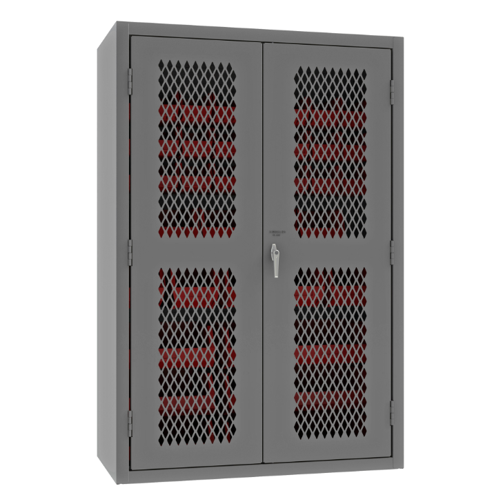 Durham EMDC-482472-42B-1795 Ventilated Cabinet, 14 Gauge, 42 Red Bins, 48 X 24 X 72