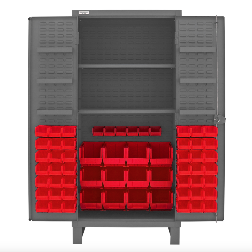 Durham HDC36-60-2S6D1795 Cabinet, 12 Gauge, 2 Shelves, 6 Door Shelves, 60 Red Bins, 36 X 24 X 78