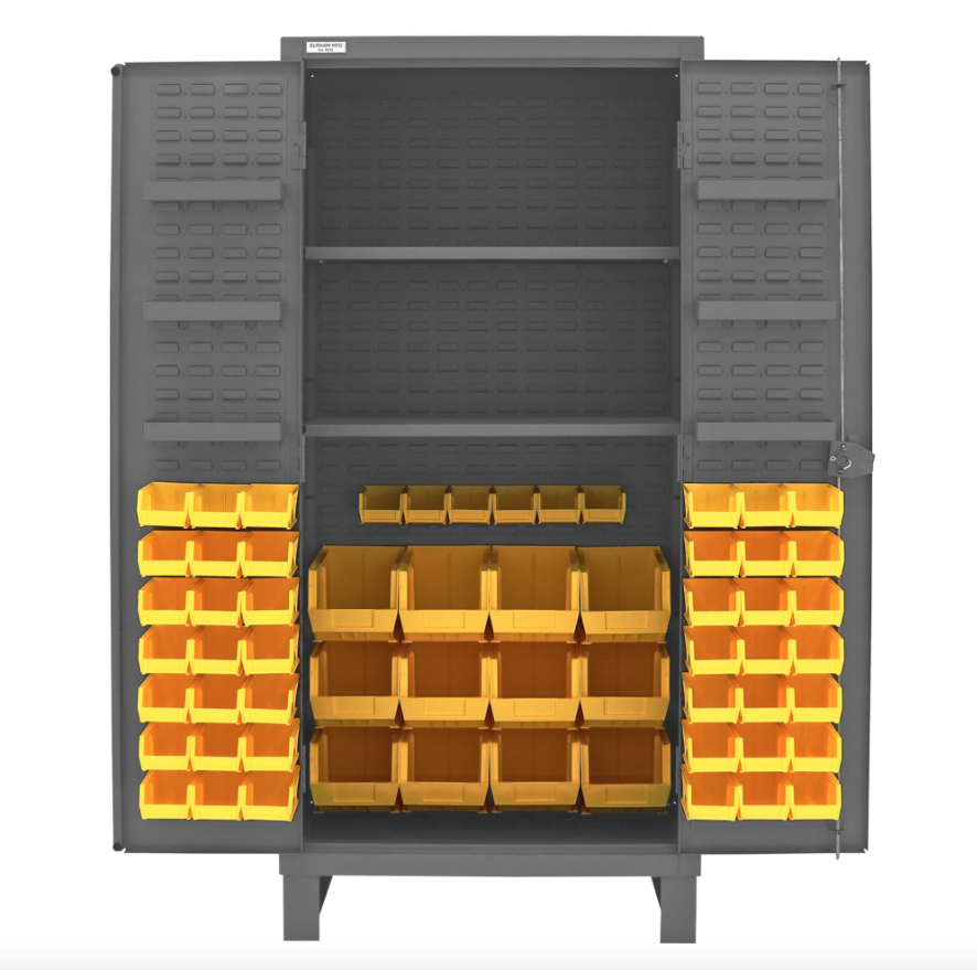 Durham HDC36-60-2S6D95 Cabinet, 12 Gauge, 2 Shelves, 6 Door Shelves, 60 Yellow Bins, 36 X 24 X 78