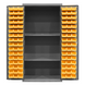 Durham 3501-DLP-PB-96-2S-95 Cabinet, 14 Gauge, Pegboard, 2 Shelves, 96 Yellow Bins, 36 X 24 X 72