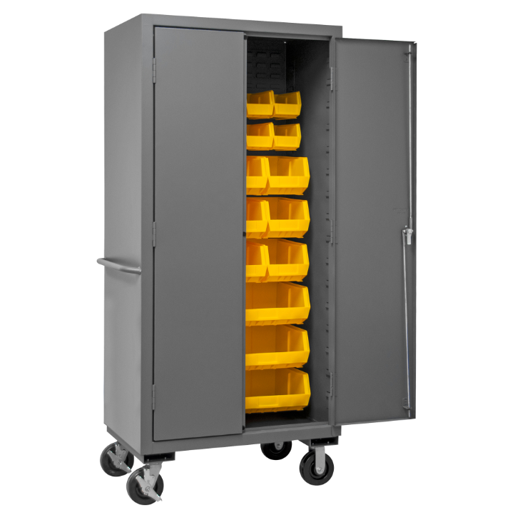 Durham 3501M-BLP-30-95 Mobile Cabinet, 14 Gauge, 30 Yellow Bins, 36 X 24 X 81