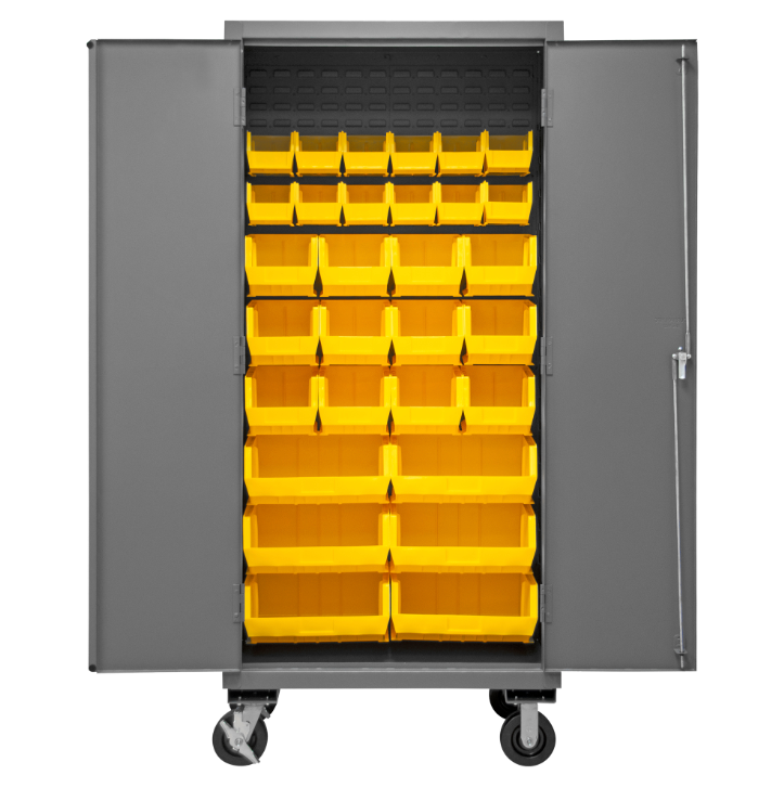 Durham 3501M-BLP-30-95 Mobile Cabinet, 14 Gauge, 30 Yellow Bins, 36 X 24 X 81