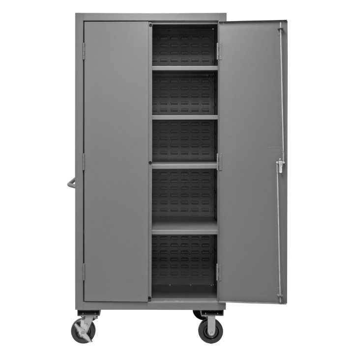 Durham 3501M-BLP-4S-95 Mobile Cabinet, 14 Gauge, 4 Adjustable Shelves, 36 X 24 X 81
