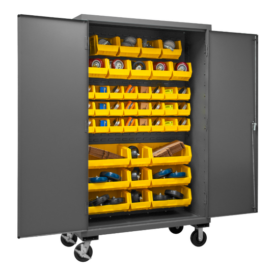Durham 2502M-BLP-42-95 Mobile Cabinet, 16 Gauge, 42 Yellow Bins, 48 X 24 X 81