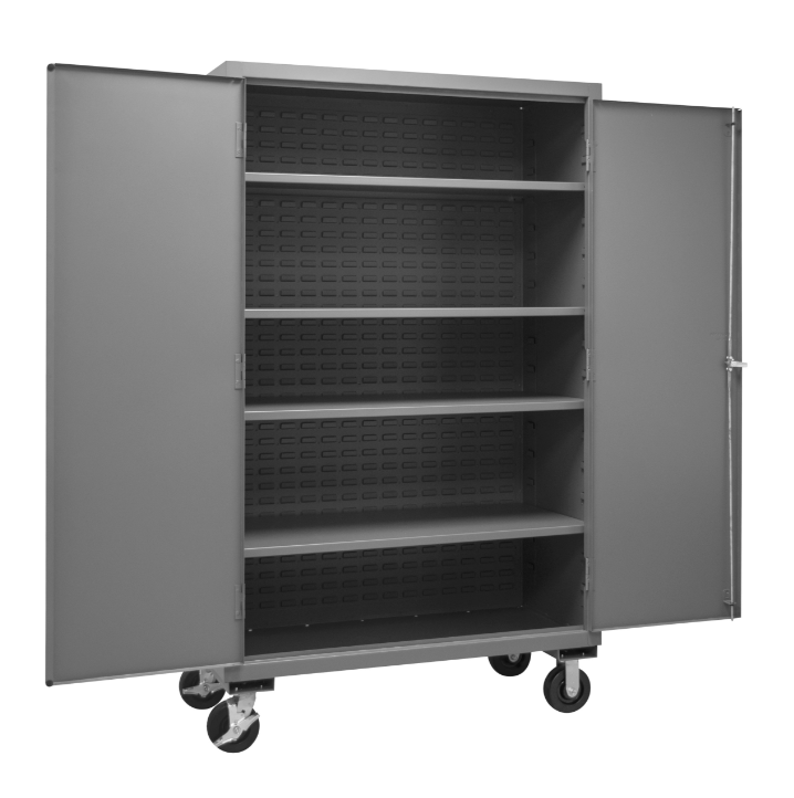 Durham 2502M-BLP-4S-95 Mobile Cabinet, 16 Gauge, 4 Shelves, 48 X 24 X 81