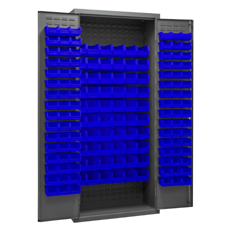Durham 2603-156B-5295 Cabinet, 16 Gauge, 156 Blue Bins, 36 X 18 X 84