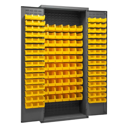 Durham 2603-156B-95 Cabinet, 16 Gauge, 156 Yellow Bins, 36 X 18 X 84