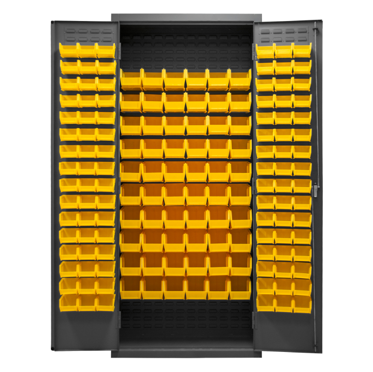 Durham 2603-156B-95 Cabinet, 16 Gauge, 156 Yellow Bins, 36 X 18 X 84