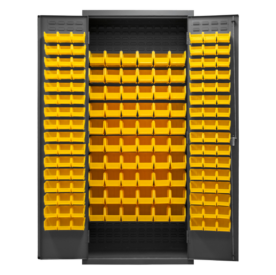 Durham 2603-156B-95 Cabinet, 16 Gauge, 156 Yellow Bins, 36 X 18 X 84